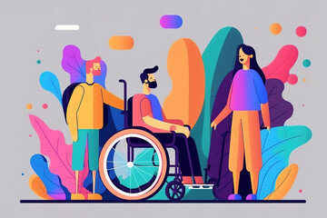 Colorful banner of disability and inclusion. Accessibility. Flat design minimalist concept. Generative AI Illustration - obrazy, fototapety, plakaty