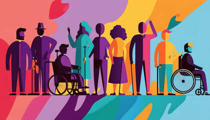 Colorful banner for disability inclusion and visibility. Flat design minimalist concept. Generative AI Illustration - obrazy, fototapety, plakaty