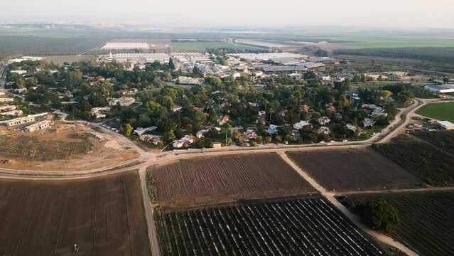 Aerial videos of a kibbutz sde eliyahu in Israel