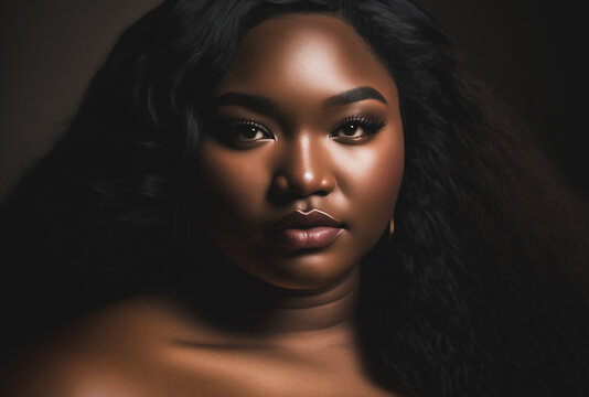 Attractive African American overweight female model with long