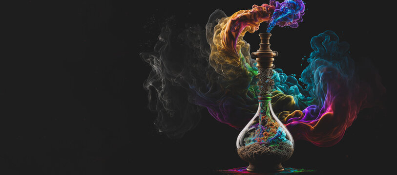 Colorful marijuana smoke pouring out of a bong or water pipe. Generative AI