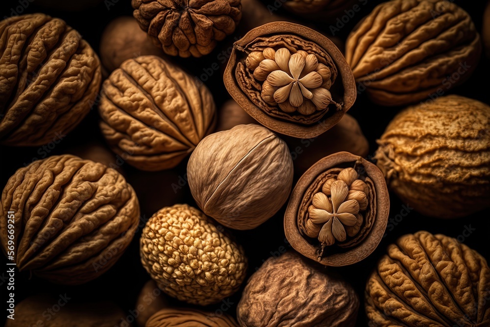 Poster natural walnut texture in the backdrop generative ai