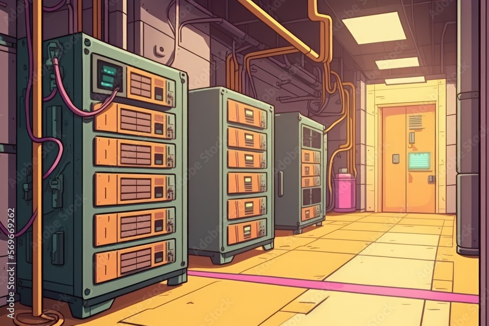 Poster internet and communication network server room. generative ai