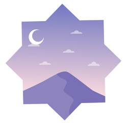Ramadan background simple with moon and mountain