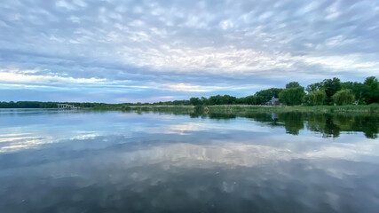 kayak view of the lake in the evening