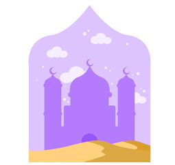 Flat Ramadan Mosque Frame poster with moon and star decoration