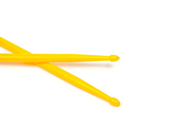 Set of drum sticks professional yellow nylon for playing percussion instruments.