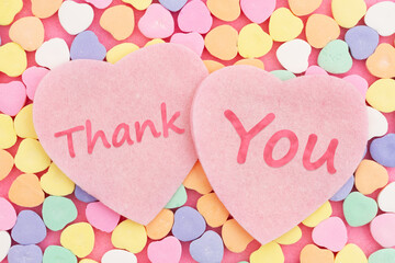 Thank You greeting card with lots of candy hearts