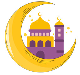 Yellow Ramadan Mosque Frame poster with moon and star decoration