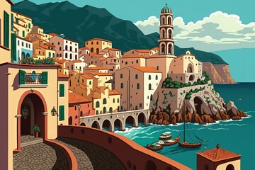 Italian landscape featuring the town of Atrani. Generative AI