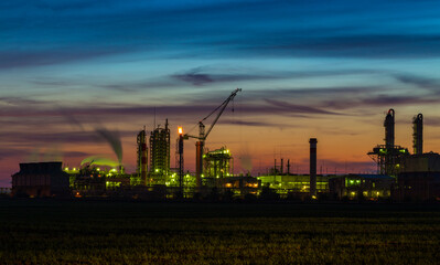 Panorama of Chemical plant at sunset