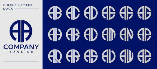Modern line round circle initial letter A AA logo design set - obrazy, fototapety, plakaty