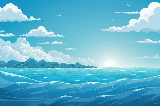 The ocean is blue. Natural sky background with ocean surface. Generative AI