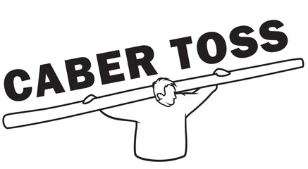 Caber toss logo graphic. Scottish strongman athlete vector icon. Scotland man in kilt tossing the caber at highland games. Line art illustration. sign template. White and black.