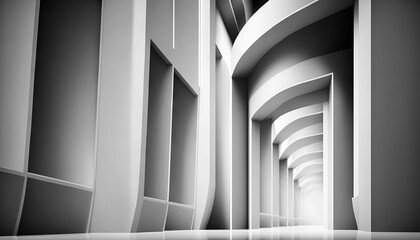 Abstract architecture background. Modern white interior disign. 3d illustration, Art to print. Generative AI.