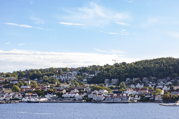 Fototapeta na wymiar Part of Drøbak seen from the sea, Drøbaksundet, Norway