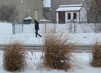 A person walking on the sidewalk.