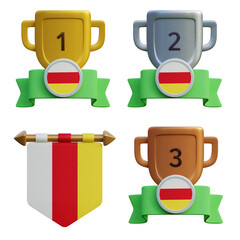 3d render, transparent game asset, pennant with national flag of Ossetia winner podium