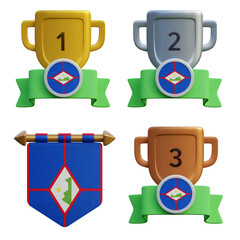 3d render, transparent game asset, pennant with national flag of Sint Eustatius winner podium