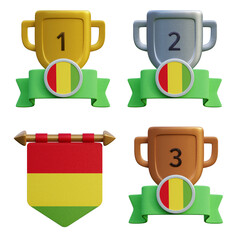 3d render, transparent game asset, pennant with national flag of Guinea winner podium