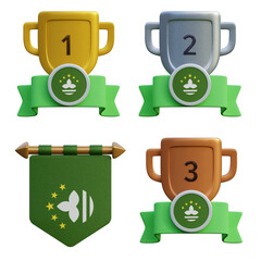 3d render, transparent game asset, pennant with national flag of Macao winner podium