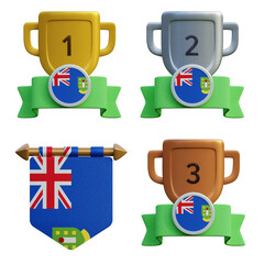 3d render, transparent game asset, pennant with national flag of British Virgin Islands winner podium