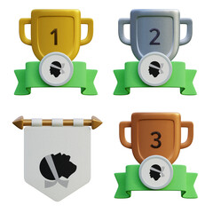 3d render, transparent game asset, pennant with national flag of Corsica winner podium