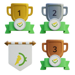 3d render, transparent game asset, pennant with national flag of Cyprus winner podium