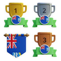 3d render, transparent game asset, pennant with national flag of Falkland Islands winner podium