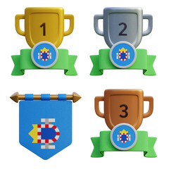3d render, transparent game asset, pennant with national flag of Melilla winner podium