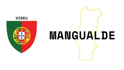 Mangualde: Illustration mit dem Ortsnamen der portugiesischen Stadt Mangualde in der Region Viseu - obrazy, fototapety, plakaty