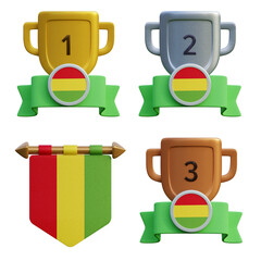 3d render, transparent game asset, pennant with national flag of Bolivia winner podium