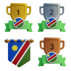 3d render, transparent game asset, pennant with national flag of Namibia winner podium