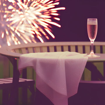 Champage Glass with Firework Background after Wedding