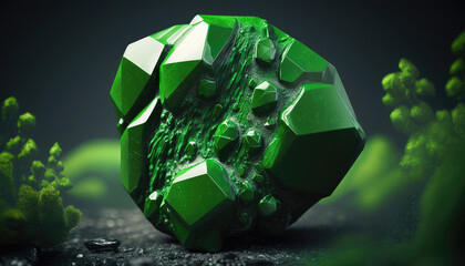 Rough Textured Green Abstract Rock Element - Futuristic 3D Rendering Material for Design
