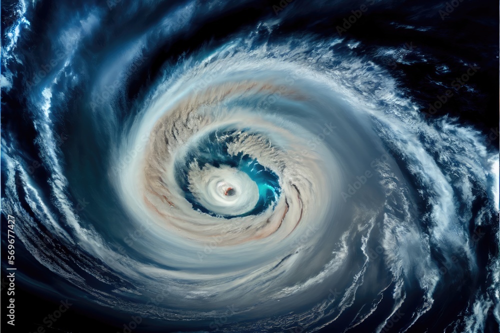 Wall mural hirricane epicenter cyclone view from space. generative ai
