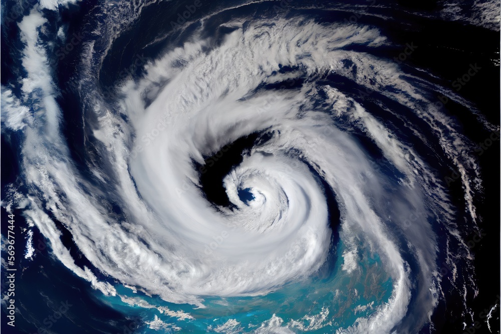 Wall mural hirricane epicenter cyclone view from space. generative ai