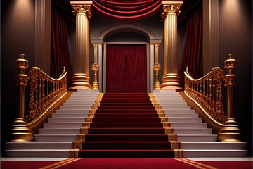 Red carpet leads into a palace. Generative AI