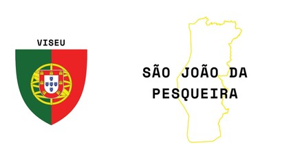 São João da Pesqueira: Illustration mit dem Ortsnamen der portugiesischen Stadt São João da Pesqueira in der Region Viseu - obrazy, fototapety, plakaty