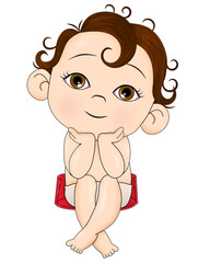 child playing Sticker t-shirt cloth mug design Baby illustration child with eyes character cute little kid in diaper happy childhood small little vector babies newborn