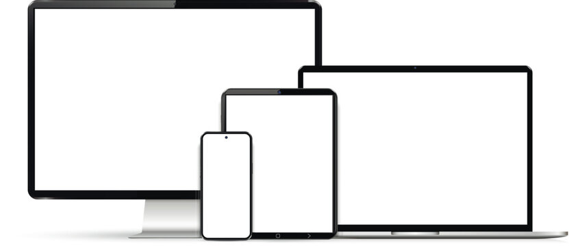 Realistic set computer, laptop, tablet and smartphone. Device screen mockup collection.