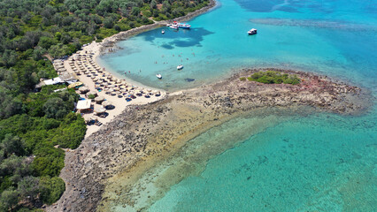 Aerial drone photo of Mediterranean paradise destination island complex with sandy organised...