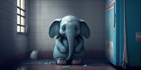 Blue Monday elephant concept, sad depressing day, elephant in a room, generative ai