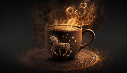 Cup of fire with zodiac signs. Generative AI