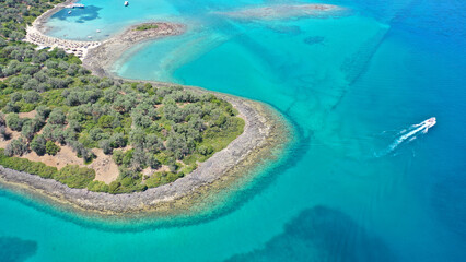 Aerial drone photo of paradise island complex of Lihadonisia forming beautiful beaches and a blue...