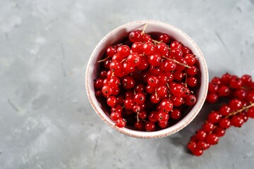 Fresh red currants still life, selective focus