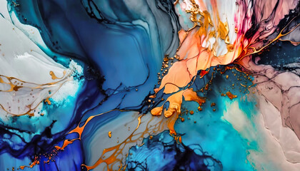 Ink, paint, abstraction. Close-up image. Colorful abstract painting background. Oil paint with a high textured texture. Art to print. Generative AI