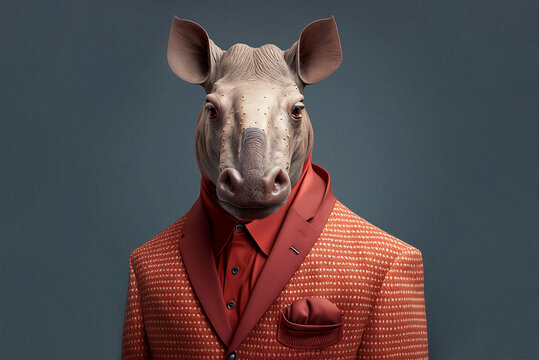 Portrait of a tapir dressed in a formal business suit, businessman, generative ai
