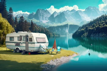Foto op Plexiglas Camping with the Mountains Landscape in Summer. Photo AI © pixardi