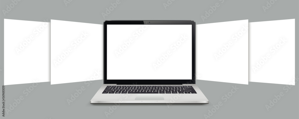 Wall mural laptop with blank web pages. mockup for showing screenshots of websites.